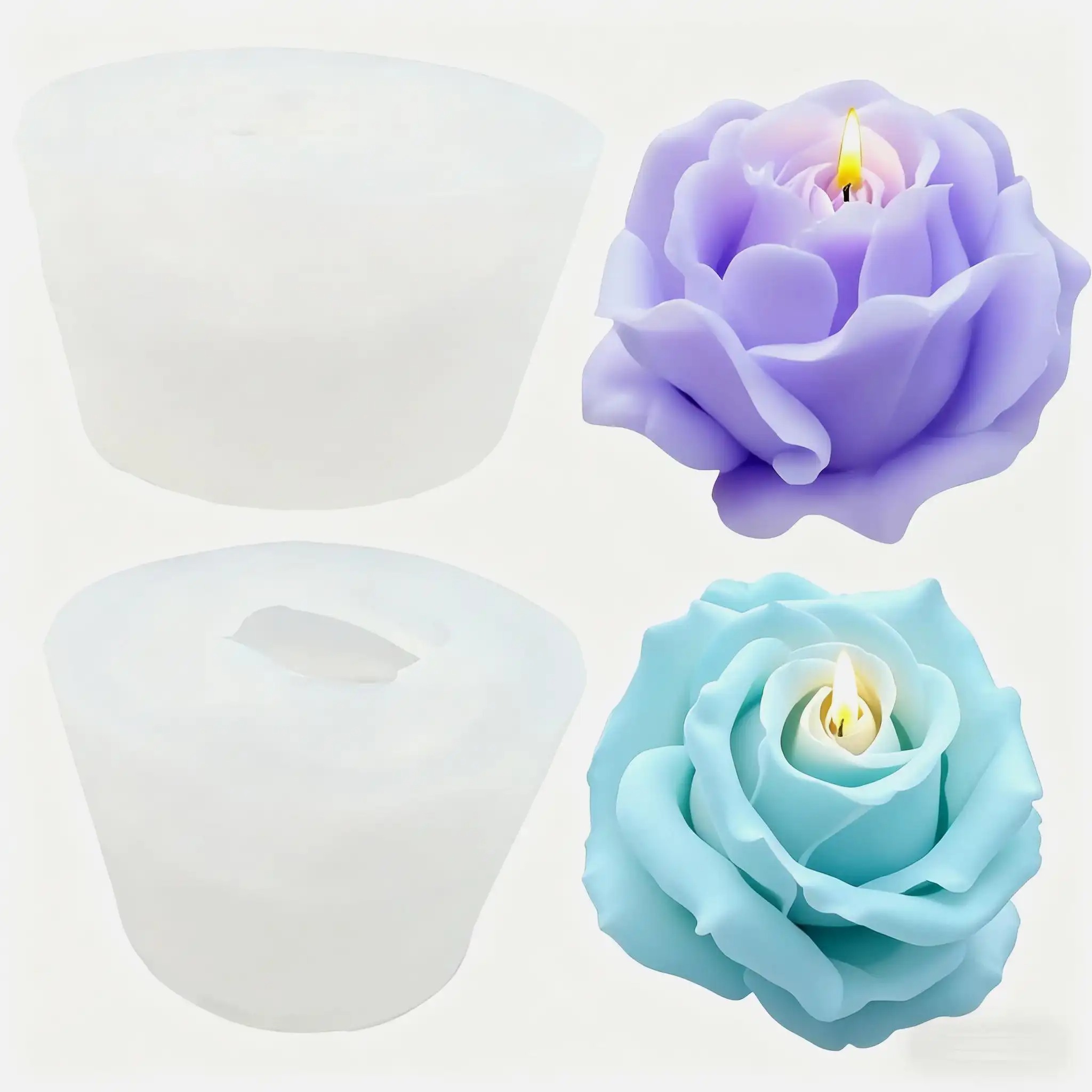 Soap Making Recipes - 2-Piece Romantic 3D Rose Silicone Candle